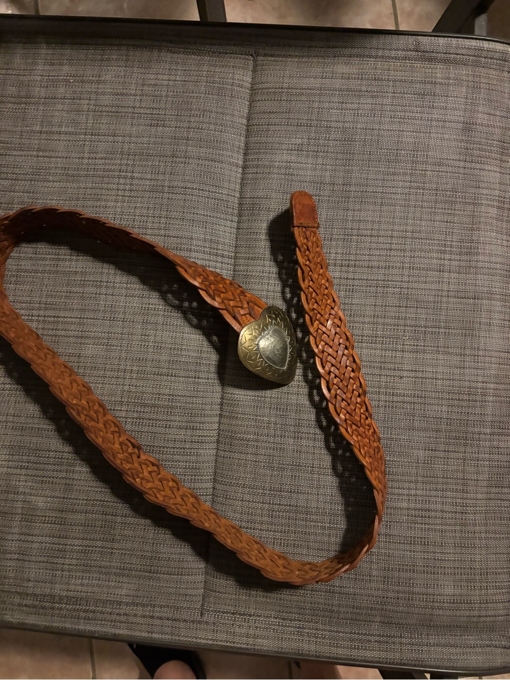 Woven Leather Belt with Heart Buckle - Brown
